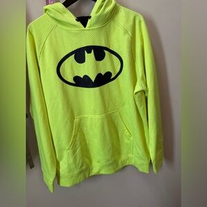 Batman Hoodie Jacket Men Large Neon Yellow wIth Black Pullover Pockets